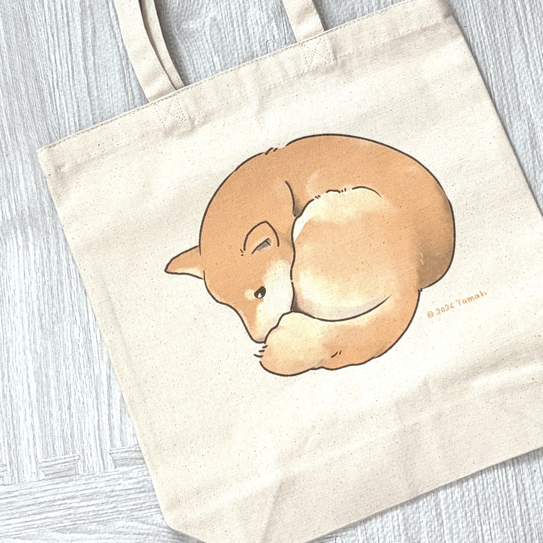 まあるい茶柴のアートバッグ